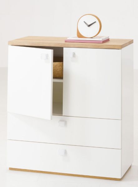 Picture of Chest drawer globo,  90x100.5x45, riviera oak/high glossy white