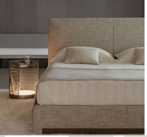 Picture of Bed lg9mab atelierm, flou, dimensions 200x180cm, storage box, fixed slats with rig. adjustment, t010 anodic bronze, fabric 0458 colin cat.4, colour 0915 colin ecru