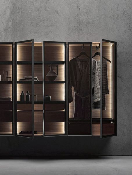 Picture of Wall mounted storage ftc08000000nw butler, falper, bathroom wardrobe, double hinged doors, 800x200x1500, noce brown