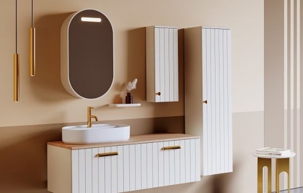 Picture of Vanity unit rinato, isvea, 120cm, lacquered cream sx, furniture 21rn171210i, mirror 29pn4012040i, cabinet 21rn6212025i, washbasin 21rn6212025i
