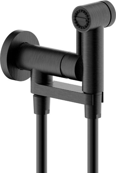 Picture of Shut off hand shower av00600gup, nobili, fixed hand shower support, round escutcheon, 100cm hose, grafite spazzolato pvd