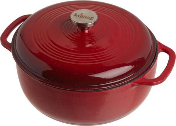 Picture of Lodge 5 quart cast dutch oven, iron, red, 5.68 liters