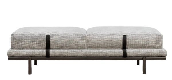 Picture of Bench new bond, flou, dimensions 160x60x43cm, glossy black nickel legs, fabric cat.4, charles grey, rif.layla