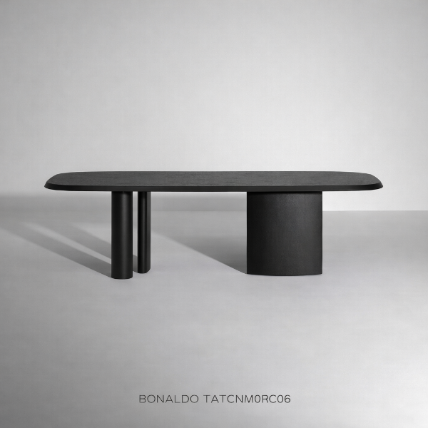 Picture of Table padiglioni 250, bonaldo, dimensions 250x108x76cm, coal oak wood top, mat lead metal base