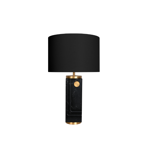 Picture of Table lamp, square black marble+steel+brass fabric shade, size: φ38*h65cm