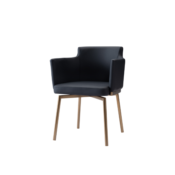 Picture of Chair with armrest, taia, leather black, legs steel brushed brass, 57x58x76.5 cm