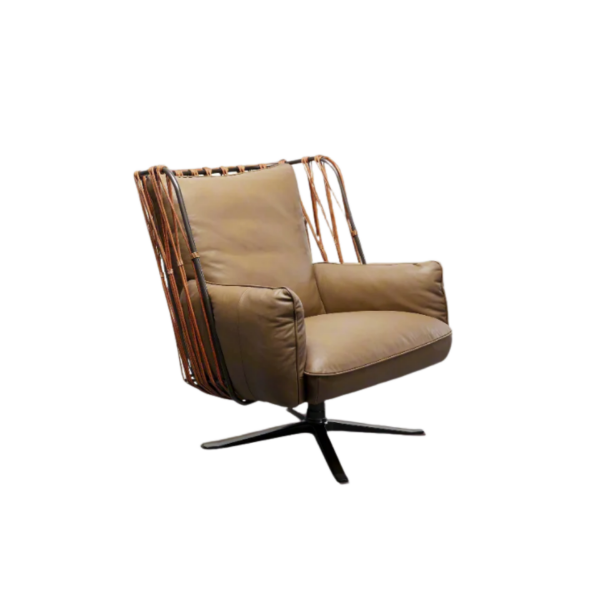Picture of Chair, argo boss, iron metal, full cow leather, koala grey brown, 90x99x103cm