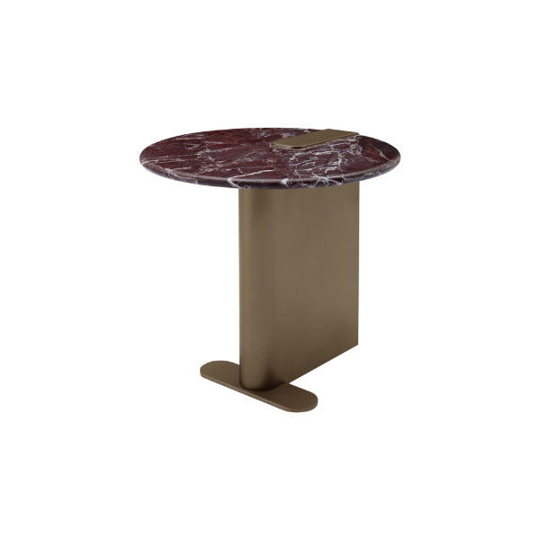 Picture of Coffee table, ape, top red marble, wooden legs, and metal lacquered with brass metallic, dia.50x48cm
