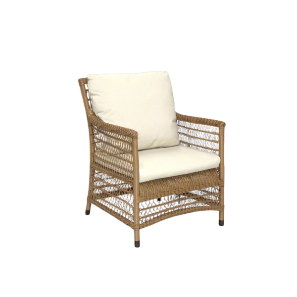 Picture of Sofa 1 seater, ibiza, aluminium caramel, rattan camel, with 2 cushions champagne (s&b), 64.5x66.5x84cm