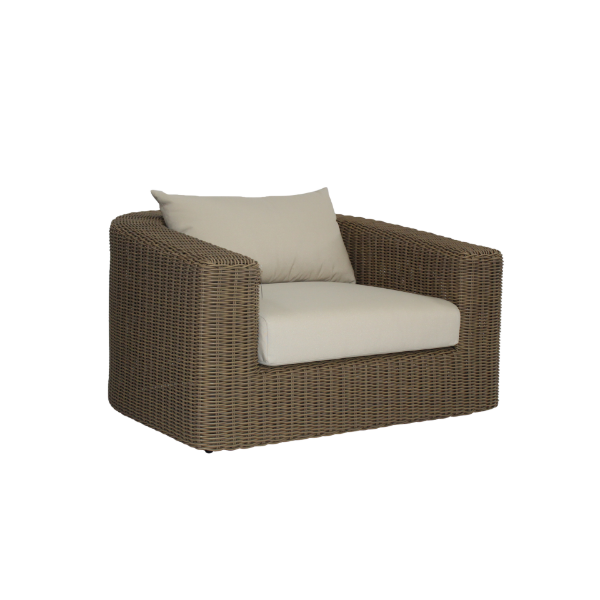 Picture of Sofa 1 seater, majorca, aluminium caramel, rattan light brown, with 2 cushions champagne (s&b), 112x97.5x65.7cm