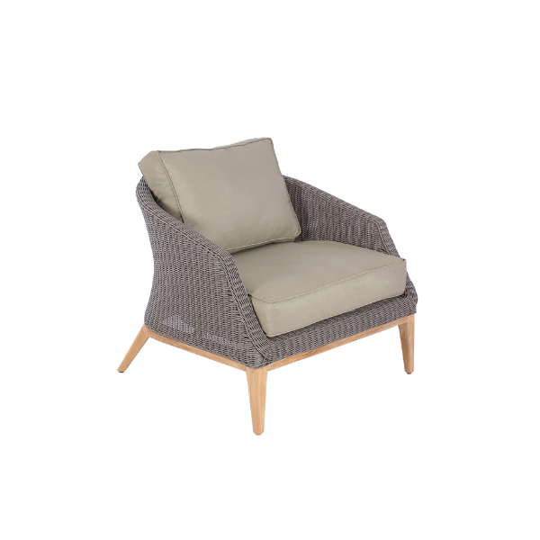 Picture of Sofa single seater, porto, teak natural, rattan quartz grey, with 2 cushions taupe (s&b), 78x88x72.5cm