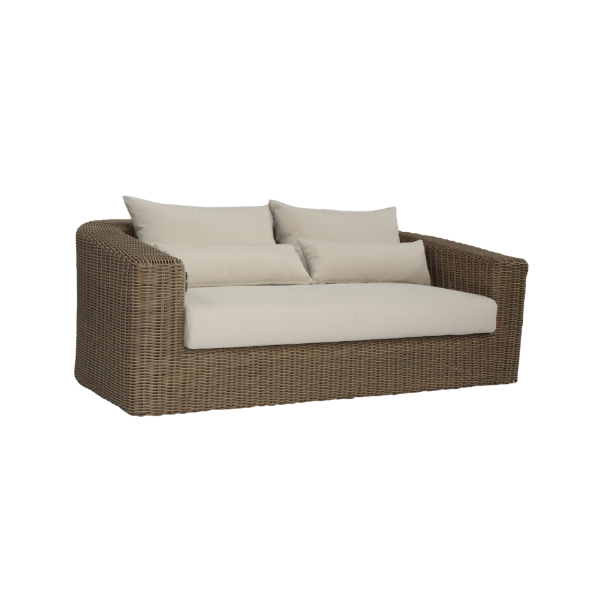 Picture of Sofa 2 seater, majorca, aluminium caramel, rattan light brown, with 3 cushions champagne, (b&s) 180x97.5x65.7cm