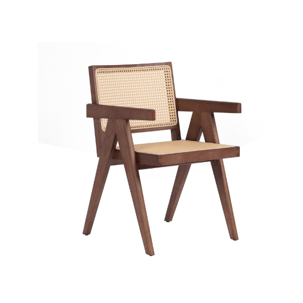 Picture of Chair with armrest, vintage, wood walnut, cream, 54x57x82.5cm