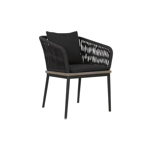 Picture of Chair with armrest, goa, aluminium anthracite, rattan lava mix, with 2 cushions midnight (s&b) 61x62x76cm