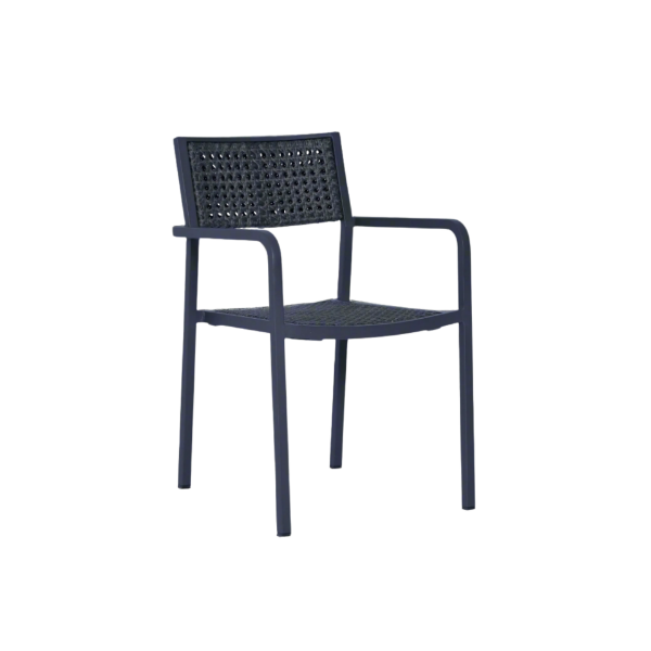Picture of Stacking chair with armrest, dafne, aluminium anthracite, rattan pebble, 53x63x87cm