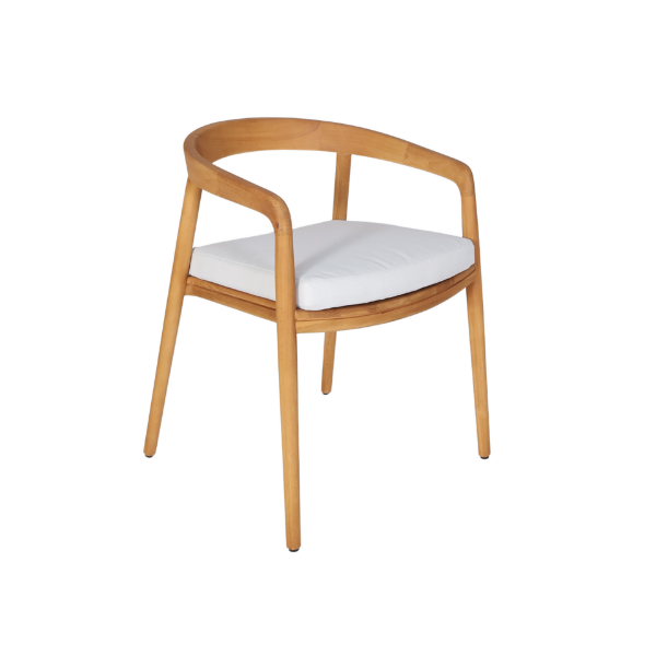 Picture of Chair with armrest, eva, teak natural, with cushion snow, 55.5x 58x74.5cm