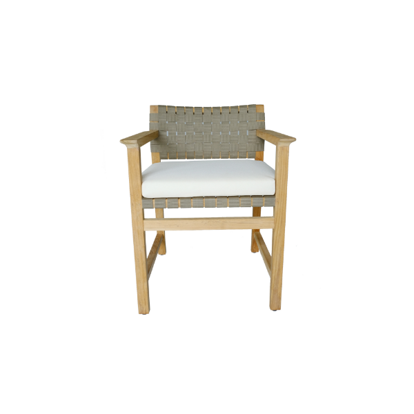 Picture of Chair with armrest, rio, teak natural, marron, with cushion cream, 59x54.4x78.5cm