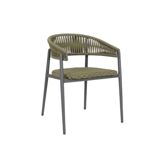 Picture of Chair with armrest, selma, aluminium anthracite, rattan olive green, 60x53x73cm