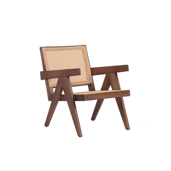 Picture of Lounge chair with armrest, vintage, wood walnut, cream, 56x71x71cm