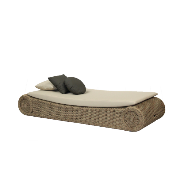 Picture of Sunbed, baia, aluminium caramel, rattan light brown, with cushion champagne, 221x85x34cm