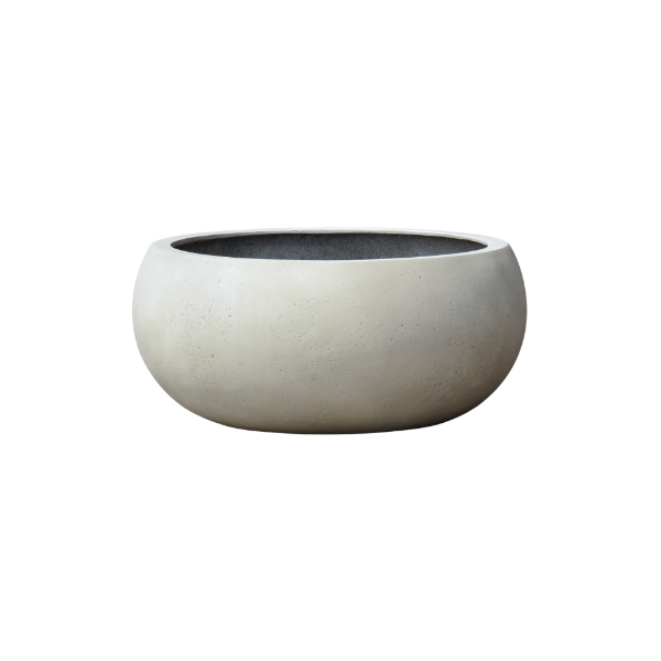 Picture of Pot, low ballon, concrete surface, white color, d.95x44
