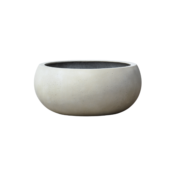 Picture of Pot, low ballon, concrete surface, white color, d.73x33