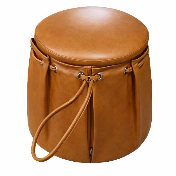 Picture of Bucket bag stool, mady, full cow leather, como tan, 47x47x47cm