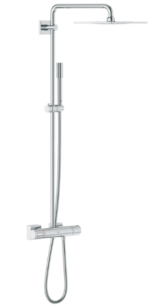 Picture of Shower system 27569000 rainshower 10", grohe, square head shower 250mm, thermostatic mixer, chrome