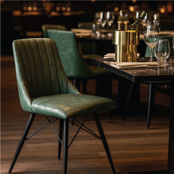 Picture of Chair dc304 cosy-3 alys, black metalic structure, leather upholstery, green