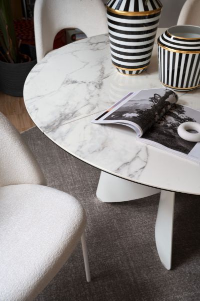 Picture of Table cb/4865-d orion, connubia, dimensions 140(190)x140cm, extandable, matt optic white metal structure, ceramic white marble top
