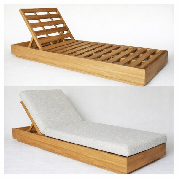 Picture of Sunlounger, tiki, teak natural, with cushions milk, 80x200x20cm