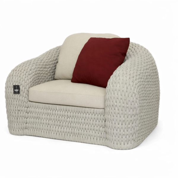 Picture of Sofa 1 seater, summer, aluminium white, rattan bright tan, with 2 cushions almond (b&s), 114x105x66.5cm