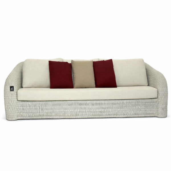 Picture of Sofa 3 seater, summer, aluminium white, rattan bright tan, with 3 cushions almond (b&s), 270x109x66.5cm