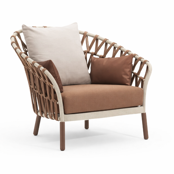 Picture of Sofa 1 seater living armchair, ola, aluminium white, with cushion snow and brown, 109x100x93cm
