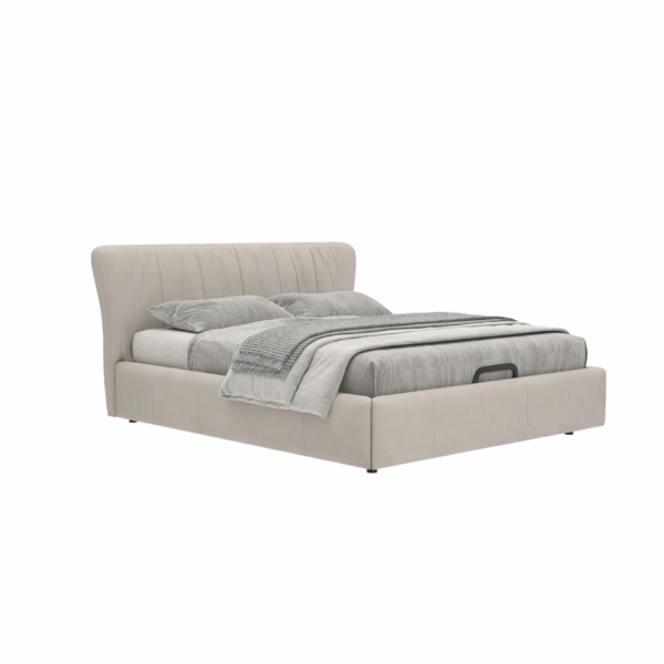 Picture of Double bed, aura, leather, light grey, 180x200 cm