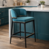Picture of Counter stool, hera, tourquese, with black matt and brushed brass legs, 54x58x93cm