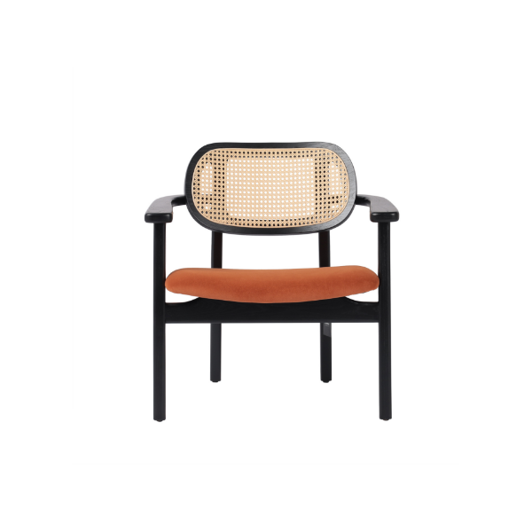 Picture of Chair with armrest, cleo, wood black matte, cushion camel, 69.5x62.5x73cm 