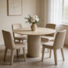 Picture of Dining table round, seyschelle, wood, travertine top, ivory white dia.120xh75 cm