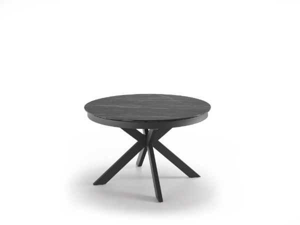 Picture of Table, extendable, top ceramic on glass, legs metal painted, matt black portoro marble, 120cm X 120-160cm H. 76cm