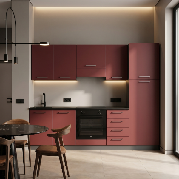 Picture of Kitchen, ronny, right-hand configuration, appliances included, cherry color, 255x216 cm
