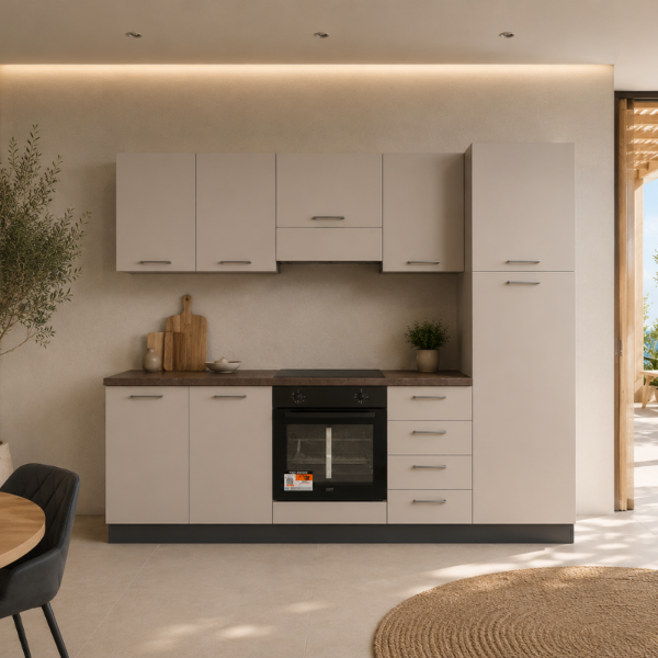 Picture of Kitchen, ronny, right-hand configuration, appliances included, beige finish, 255×216 cm