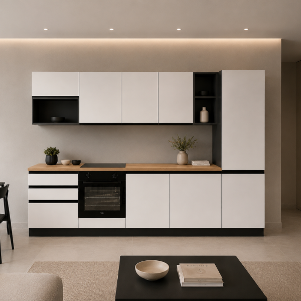 Picture of Kitchen, sprint, right-hand configuration, appliances included, white finish, 300×240 cm