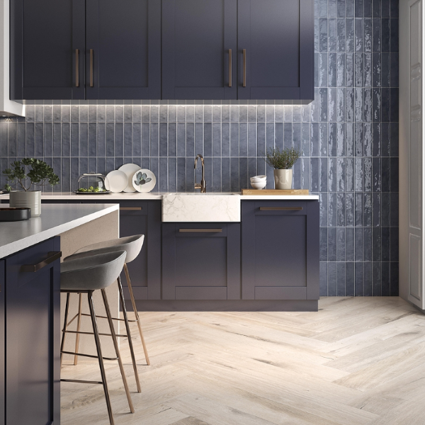 Picture of Floor tile eleganza blu, marble effect, glossy, 7. 5x30