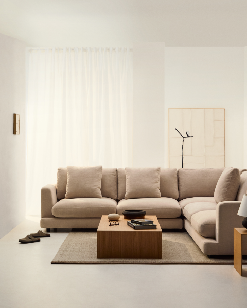 Picture of Divan këndor Gala për 6 persona me chenille bezhë, 300 × 300 cm, FSC Mix Credit