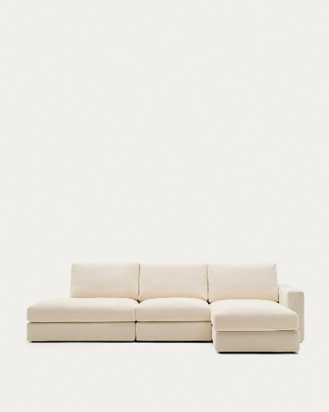 Picture of Divan modular Alea 5-vendësh me chaise longue në anën e djathtë dhe mbulesë të heqshme, i veshur me chenille ecru, 340 cm