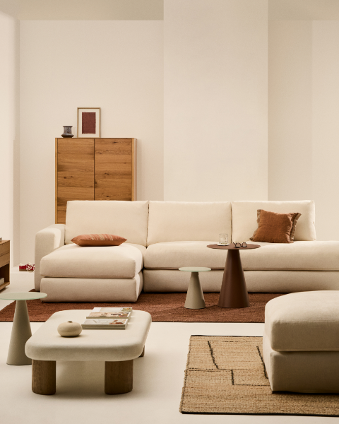 Picture of Divan modular Alea 5-vendësh me chaise longue në anën e majtë dhe mbulesë të heqshme, i veshur me chenille ecru, 340 cm