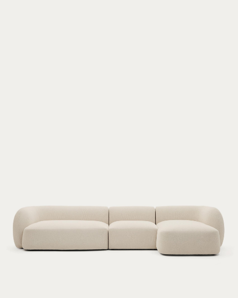 Picture of Divan modular Martina 4-vendësh me chaise longue në anën e djathtë, i veshur me chenille ecru, 377 cm