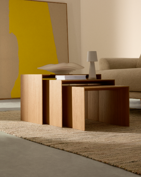 Picture of Set Litto me 3 tavolina fole prej furniri lisi, FSC Mix Credit, 60 × 40 / 51 × 36 / 42 × 31 cm