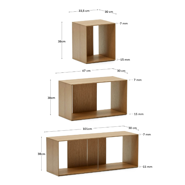 Picture of Set Litto me 9 elemente biblioteke modulare prej furniri lisi, 202 × 114 cm