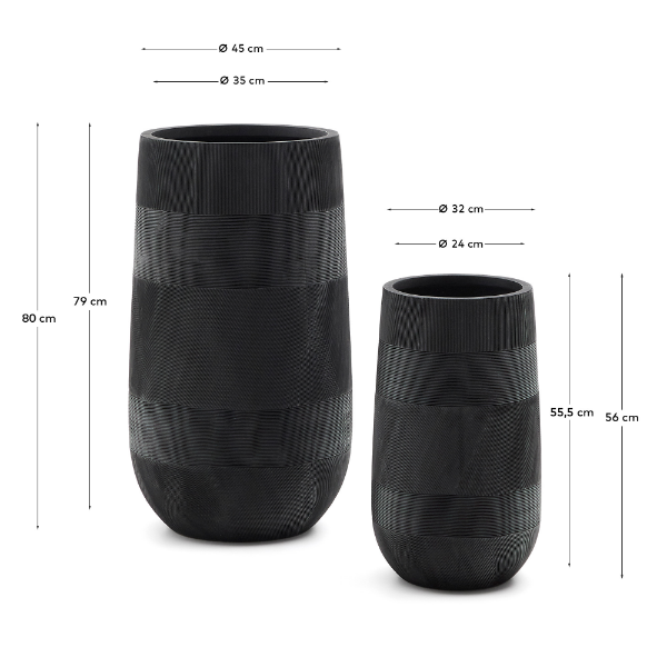 Picture of Set me 2 vazo për bimë Tival me efekt çimentoje të zezë, Ø 45 cm / Ø 32 cm